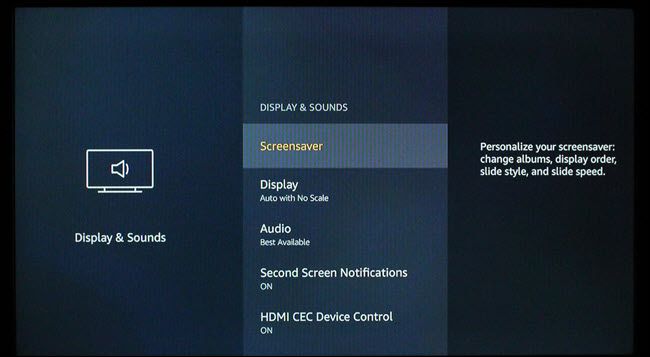 Меню Display & Sounds в настройках Fire TV