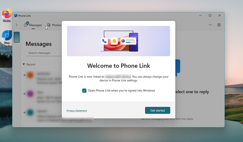 Подключение телефона и ПК через Phone Link с подтверждением успешного соединения.