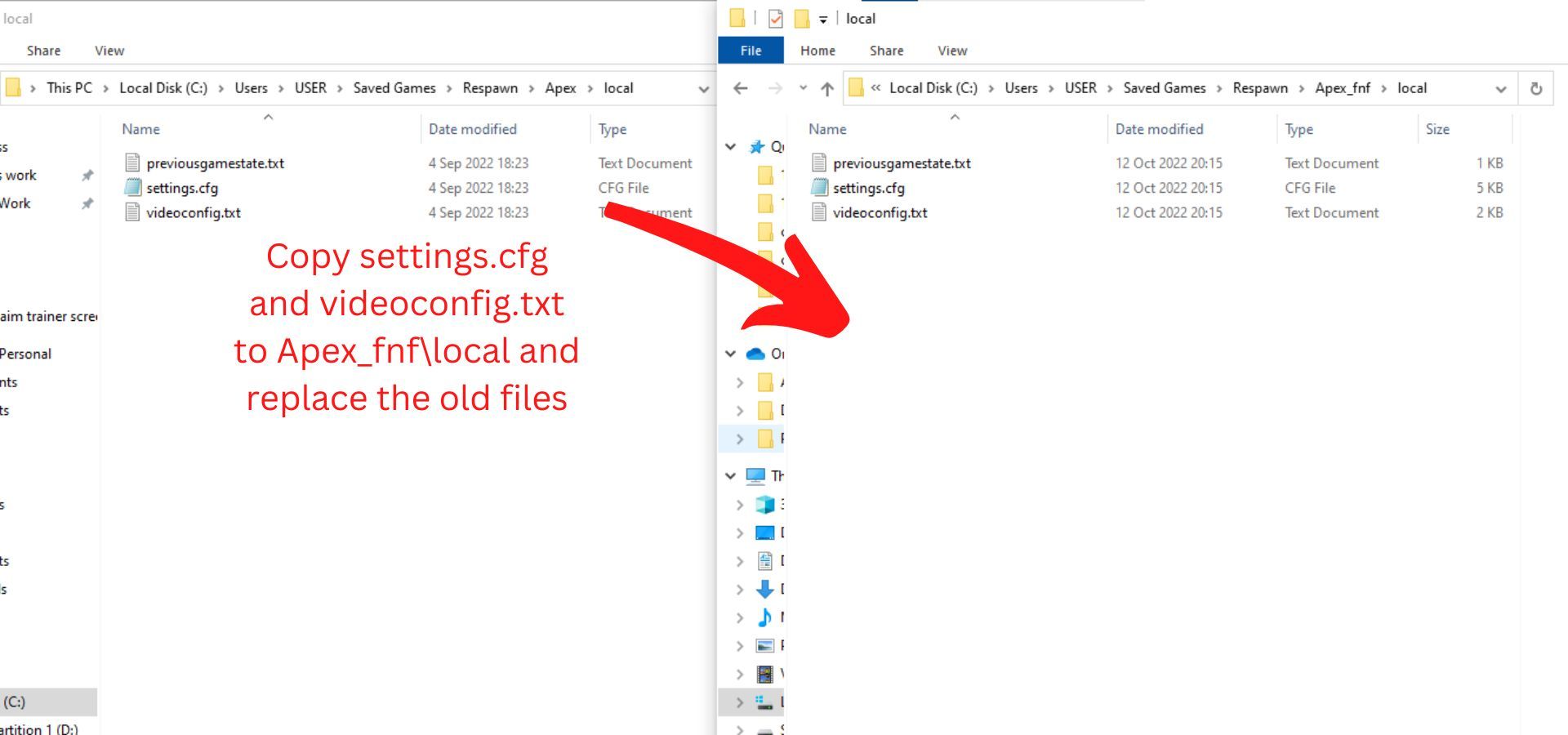 Копирование настроек в R5Reloaded