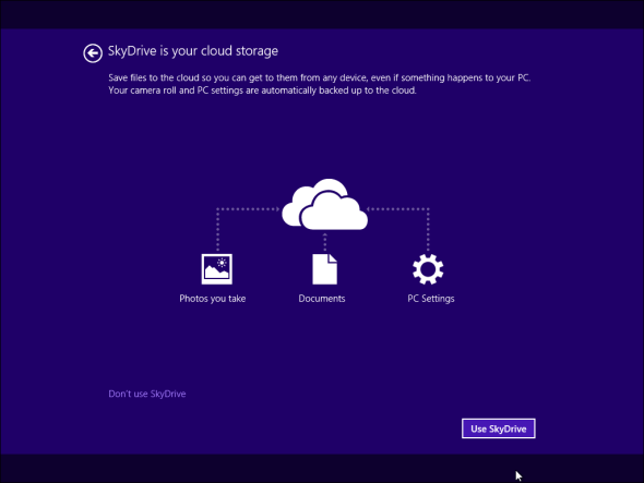 окно интеграции SkyDrive в Windows 8.1