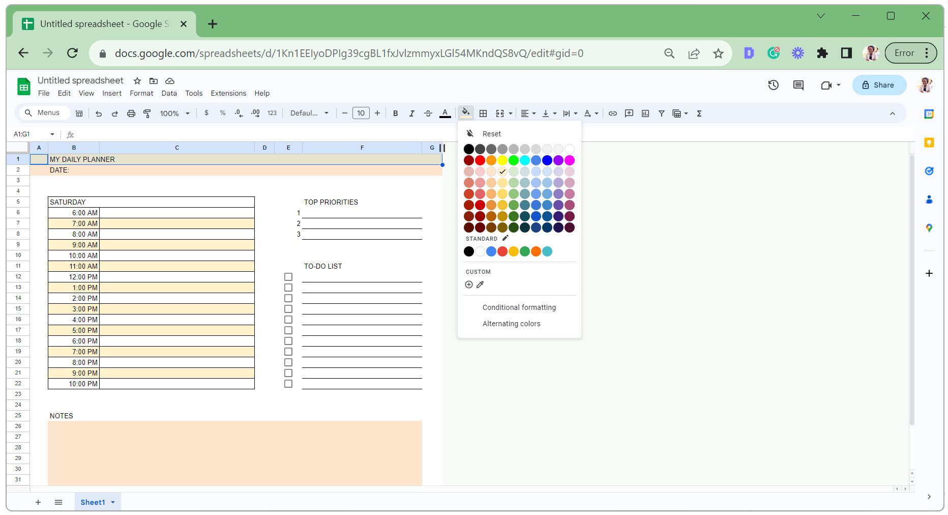 Окрасить ячейки в Google Sheets