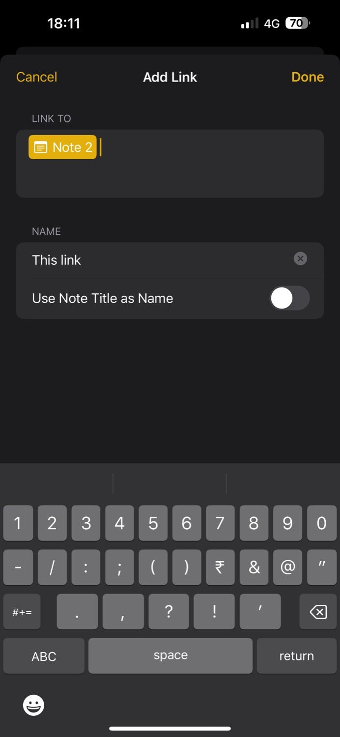 добавление ссылки в заметку в Apple Notes на iPhone