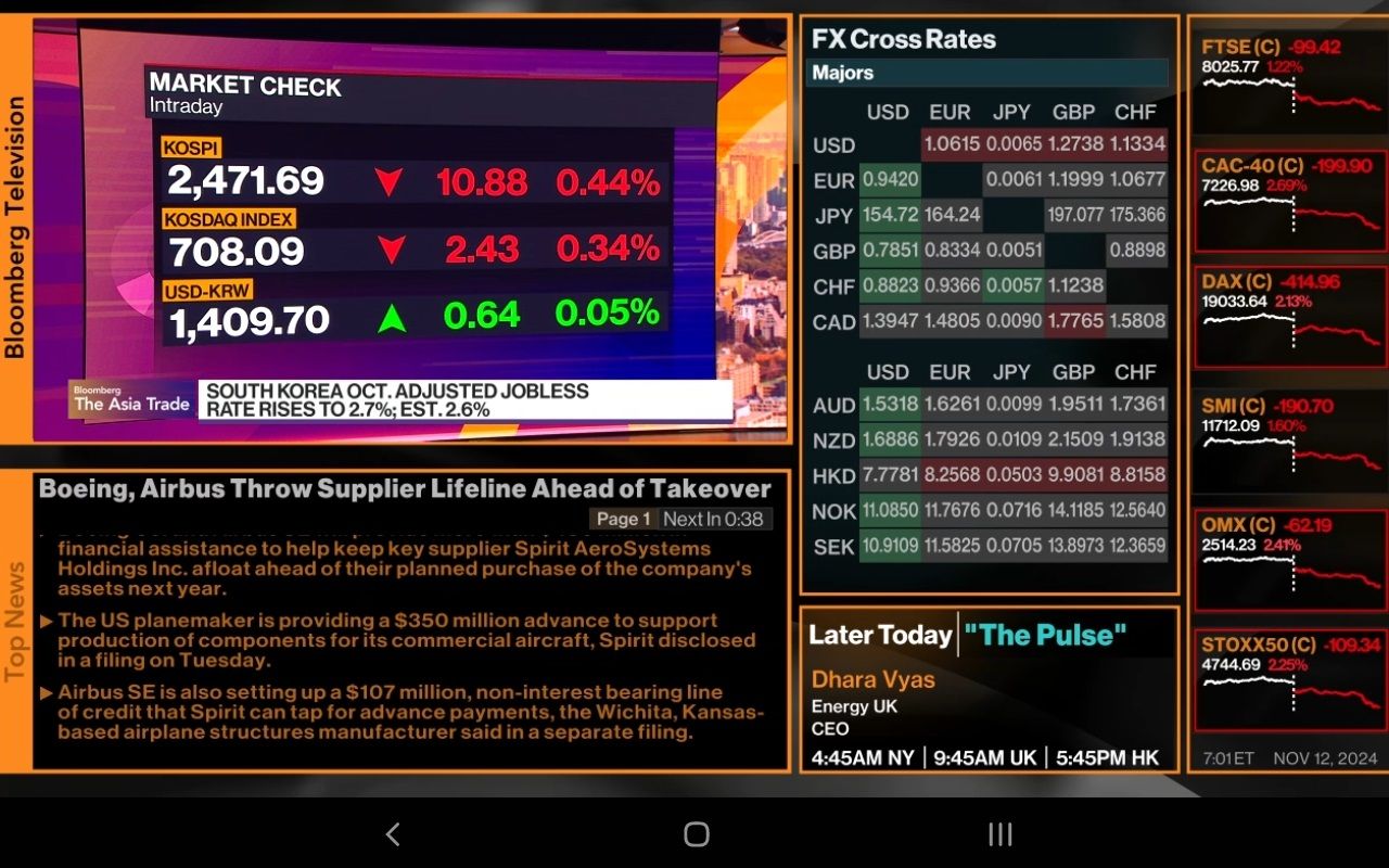 Экран канала Asia Trade в приложении Bloomberg TV на Android
