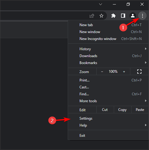 Меню настроек Google Chrome