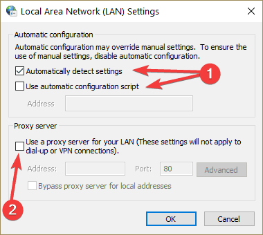 Выключение прокси-сервера для локальной сети