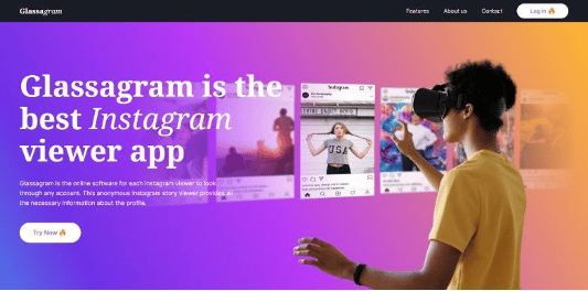 Логотип Glassagram и пример интерфейса приложения