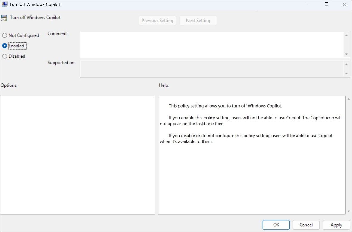 Отключение Windows Copilot через редактор локальной групповой политики