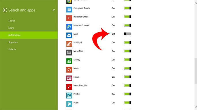Désactiver les notifications du Courrier dans les paramètres du PC