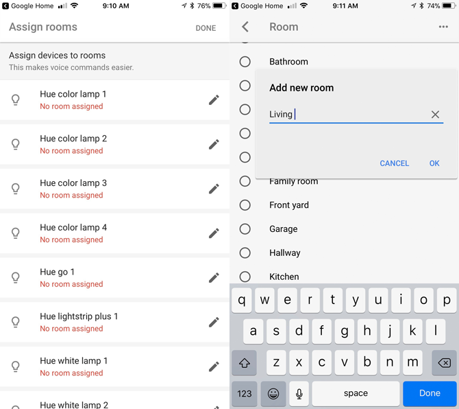 Экран назначений комнат и устройств