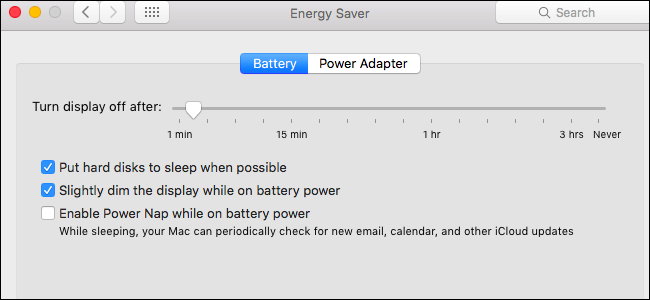 Панель энергосбережения macOS