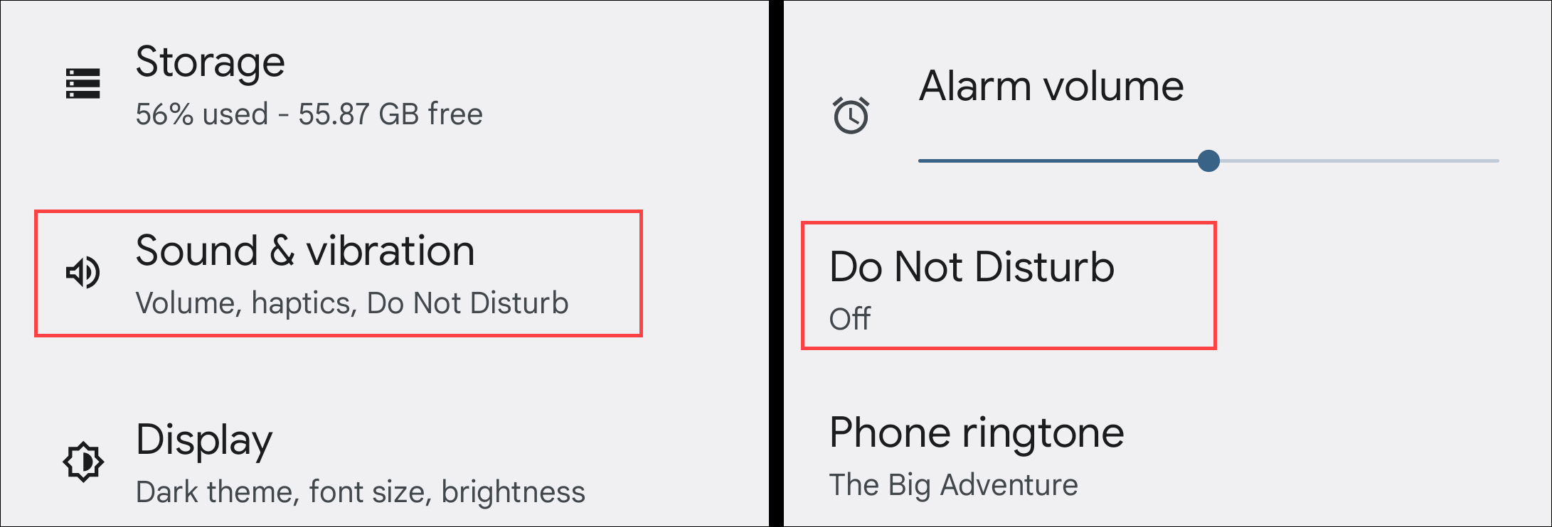 Откройте Звук и вибрация, затем Не беспокоить.