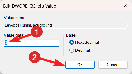 Установка значения 0 для LetAppsRunInBackground в реестре