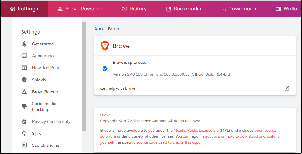 Иконка обновления браузера на странице настроек