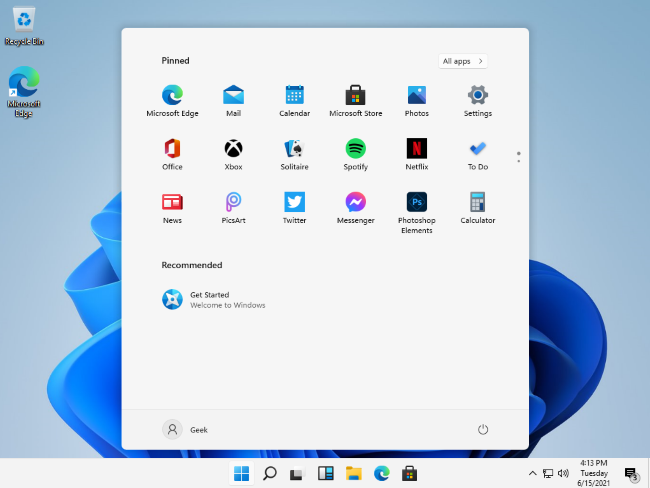 Утёкшее меню Пуск Windows 11 — скриншот интерфейса