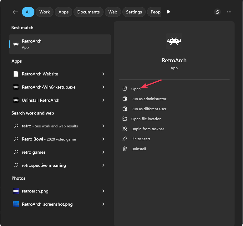 Главное окно RetroArch при запуске