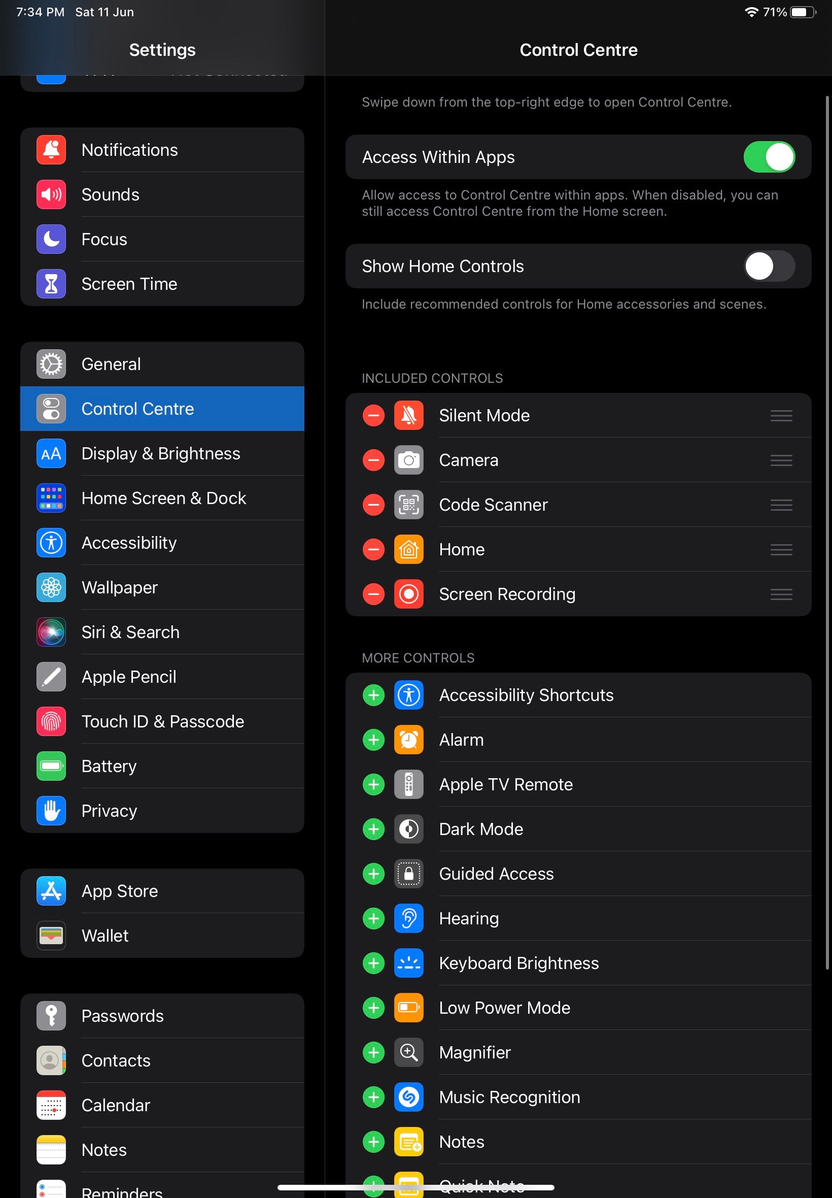 Ярлык записи экрана в Пункте управления iPad