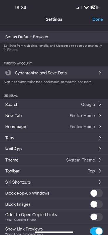 Отключение блокировки всплывающих окон в Firefox на iPhone