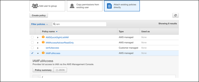 Создание нового пользователя с правами IAMFullAccess