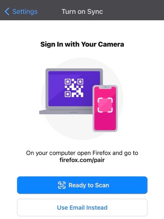 подключение Firefox на мобильном устройстве