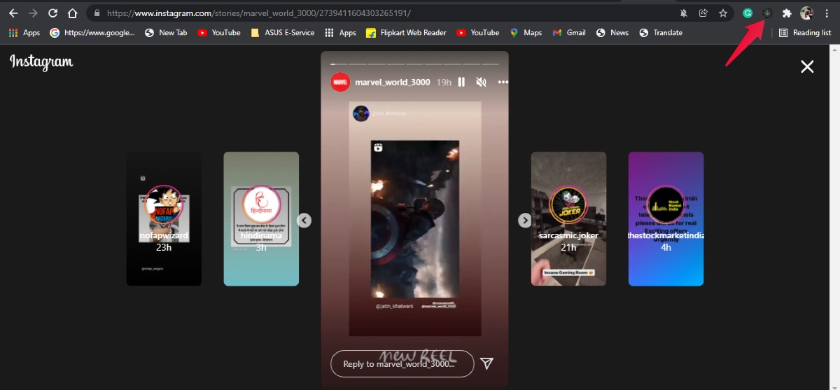 Скачивание истории через расширение Story Saver