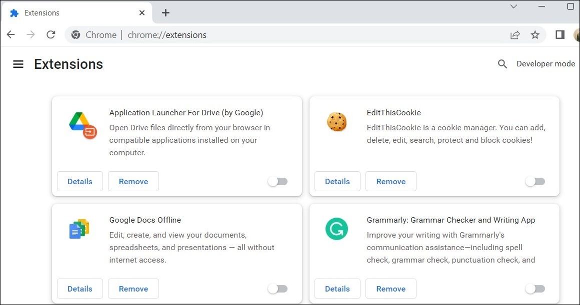 Отключить расширения Chrome