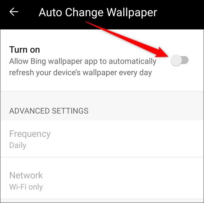 Переключите тумблер для включения автовыбора обоев