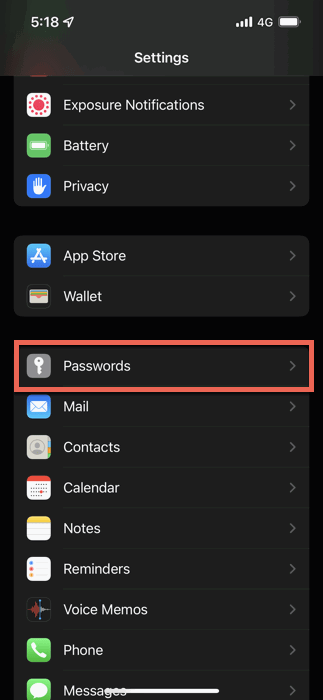 Изображение: Экран Настройки → Пароли с переключателями