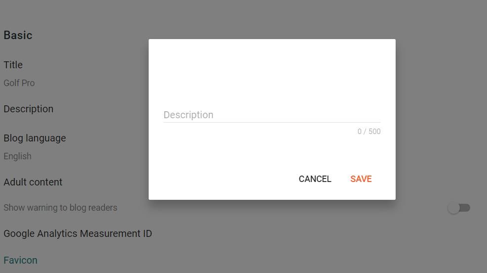 Поле Описание в настройках Blogger