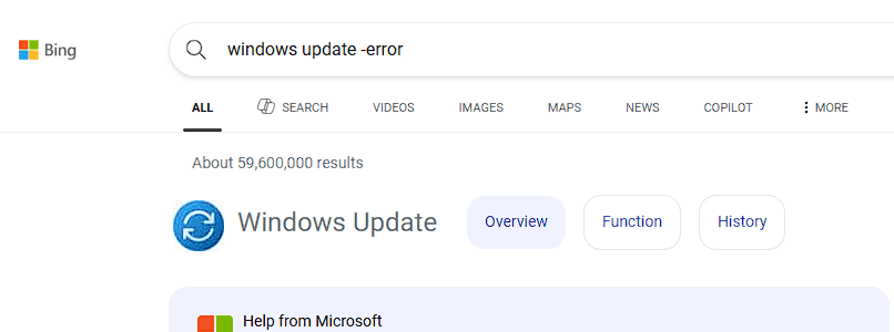 Пример: запрос с минус-оператором в Bing