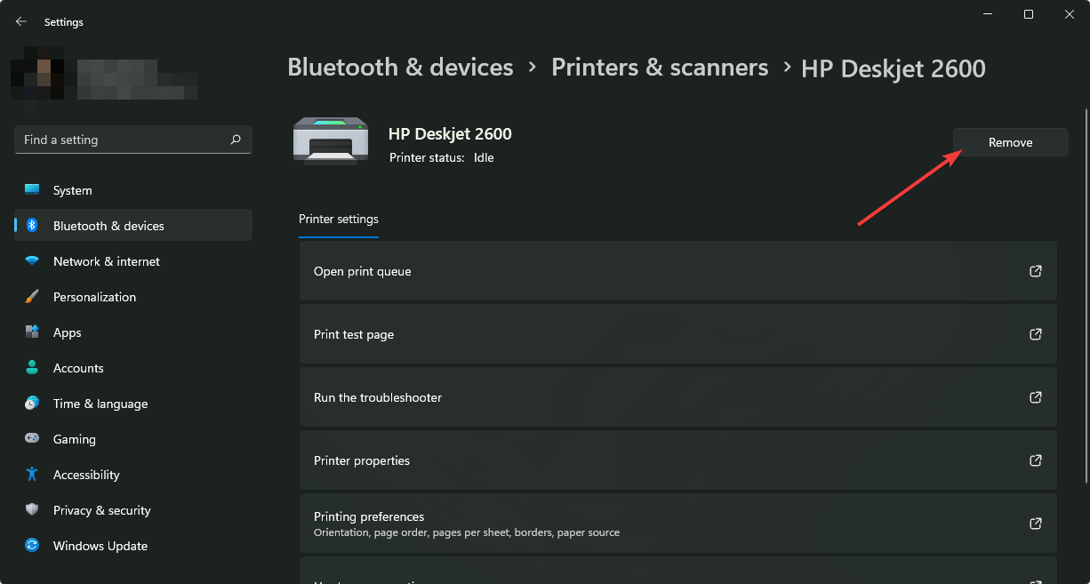 Удаление принтера HP через настройки Windows 11