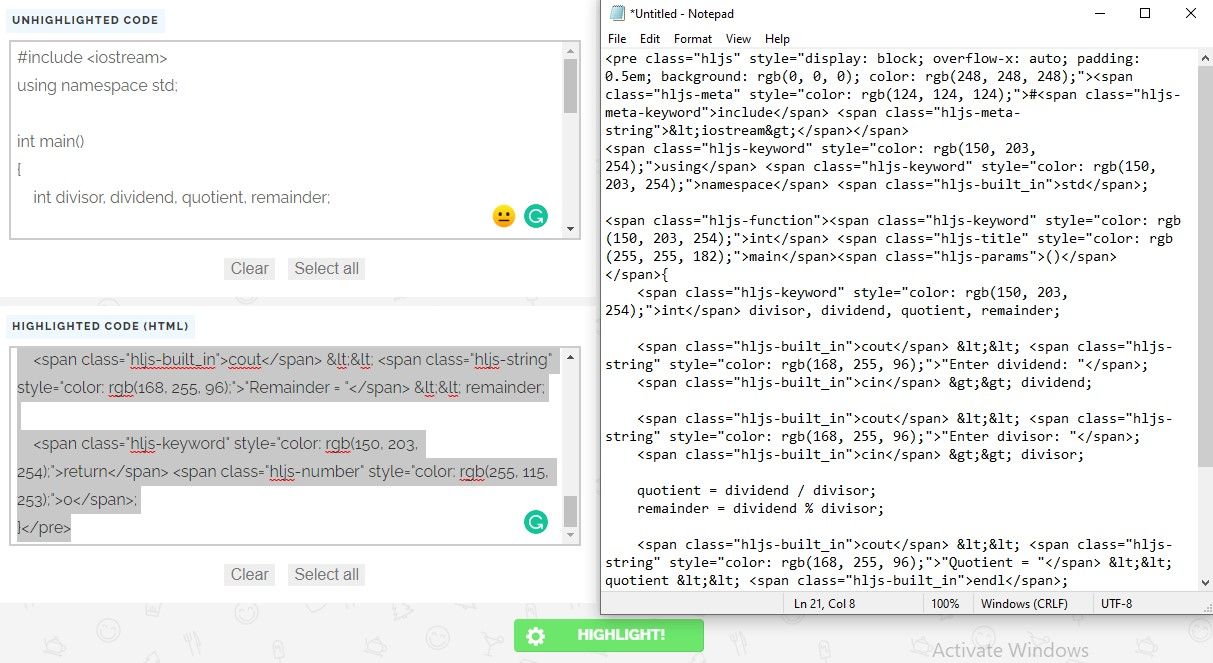 Копирование HTML-кода и вставка в Notepad