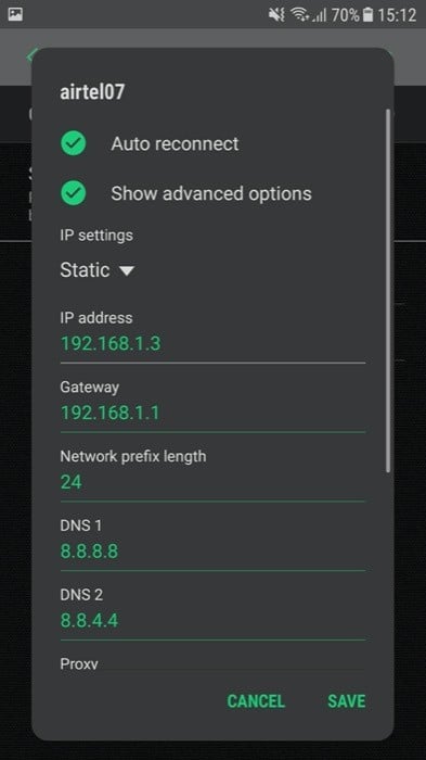 Снимок: ввод DNS в Android