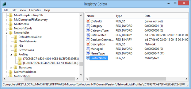 Редактирование ProfileName в ключе реестра