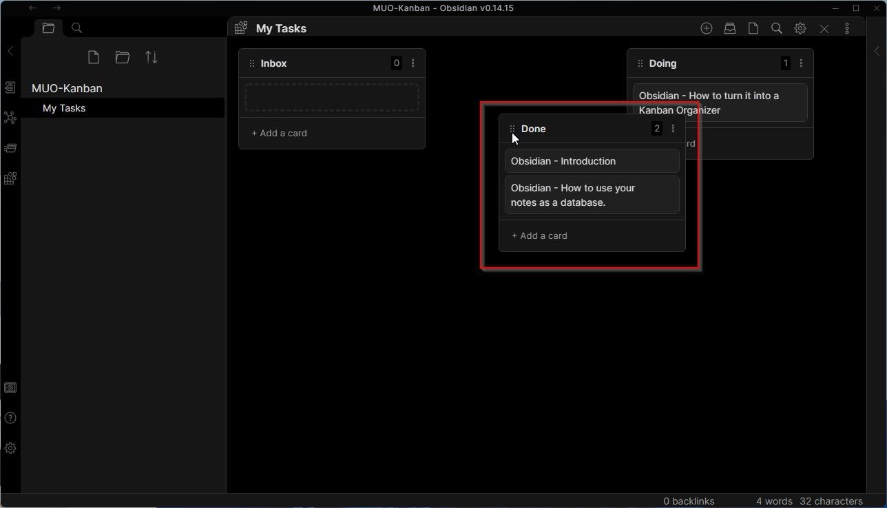 Перемещение колонок на доске Kanban