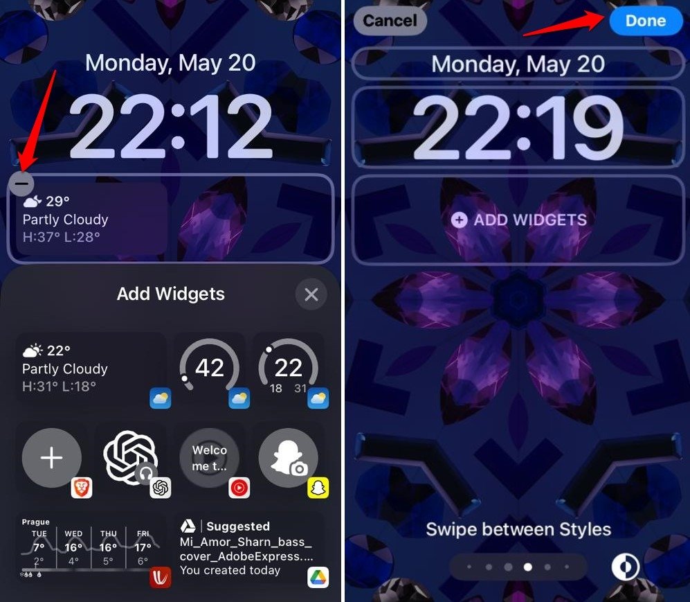 remove a widget from wallpaper settings
