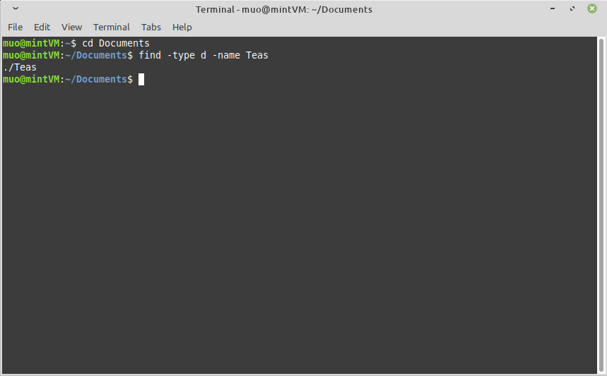 Поиск папок с помощью команды find в терминале