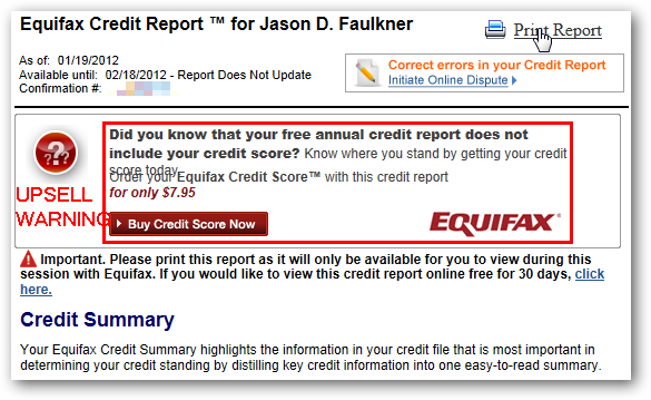 Предложение платных услуг и создание учётной записи на Equifax