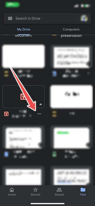 Иконка «Ещё» у файла аудио в приложении Google Drive