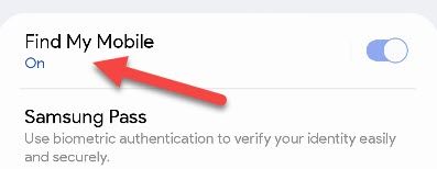Меню настроек: Find My Mobile в разделе Биометрия и безопасность.