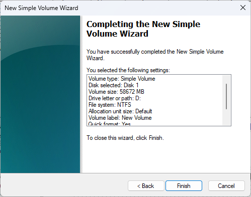 Завершение мастера — форматирование