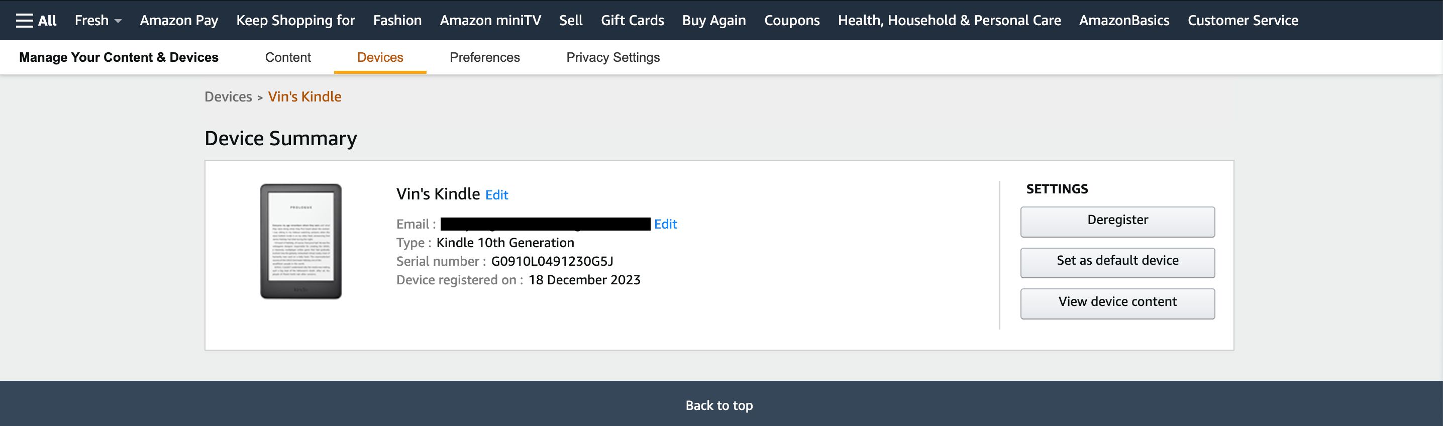 На странице, на которую вы перейдёте, показан адрес электронной почты Kindle