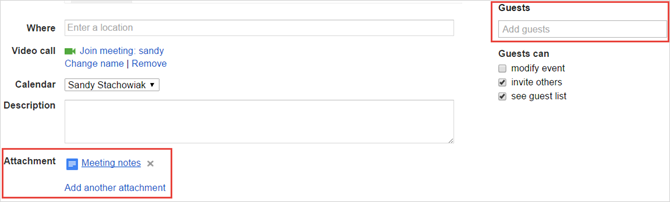 Добавление вложения к приглашению в Google Calendar