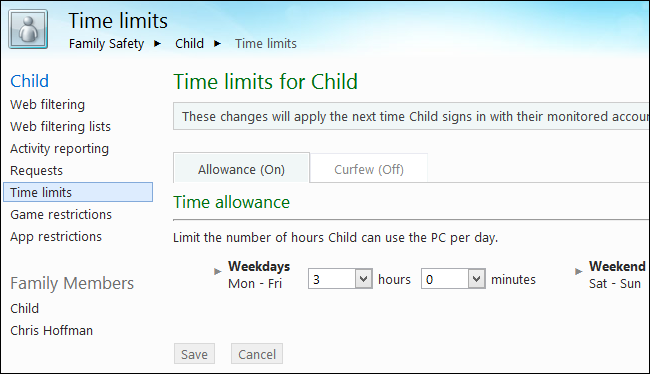 Настройка времени использования компьютера с расписанием по дням и часам