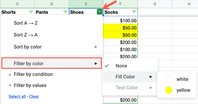 Выберите Фильтровать по цвету и укажите цвет