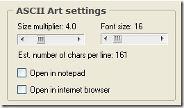 Панель настроек ASCII в Textaizer