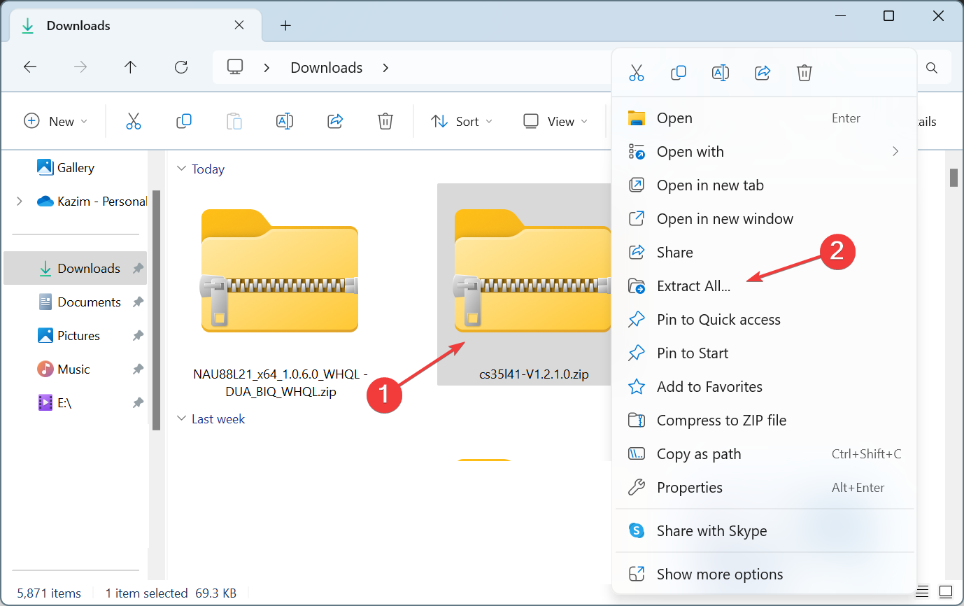 Извлечение архива драйвера (Extract All)