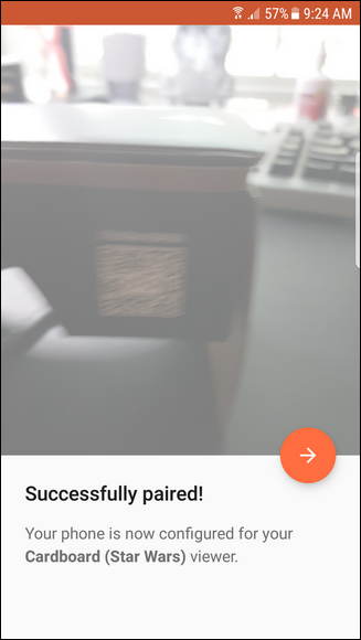 Cardboard: подтверждение сопряжения просмотра с приложением