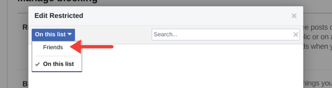 Добавление в список Ограниченные — выбор друзей