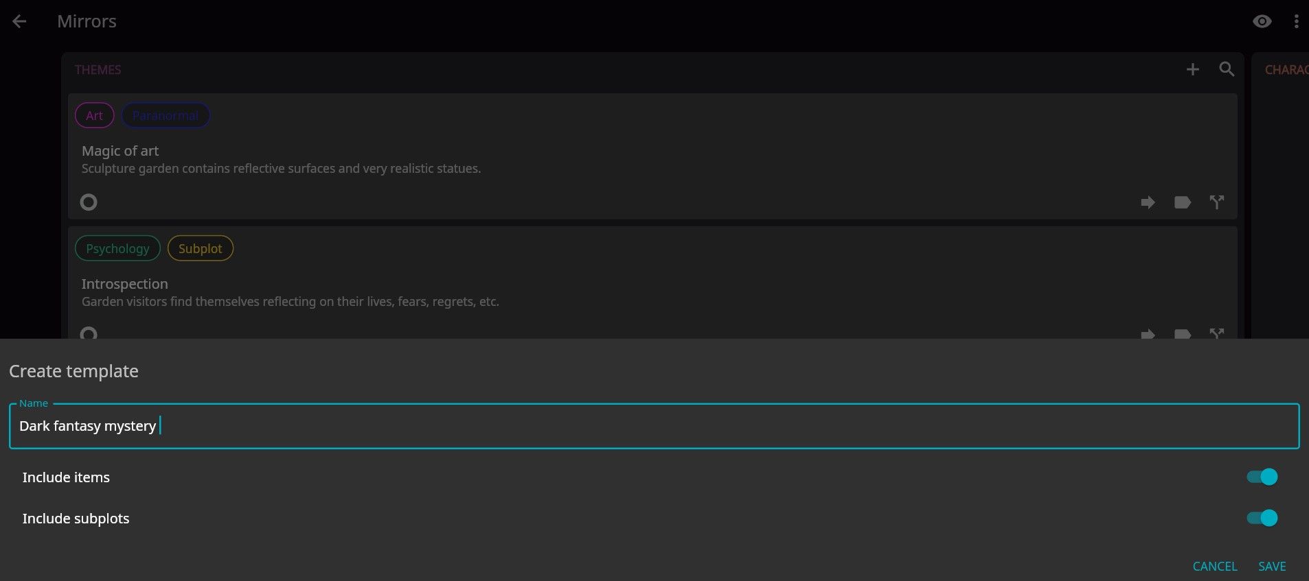 Создание шаблона в Novelist