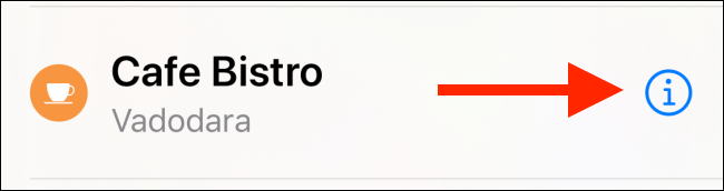 Нажмите кнопку «i» рядом с местом
